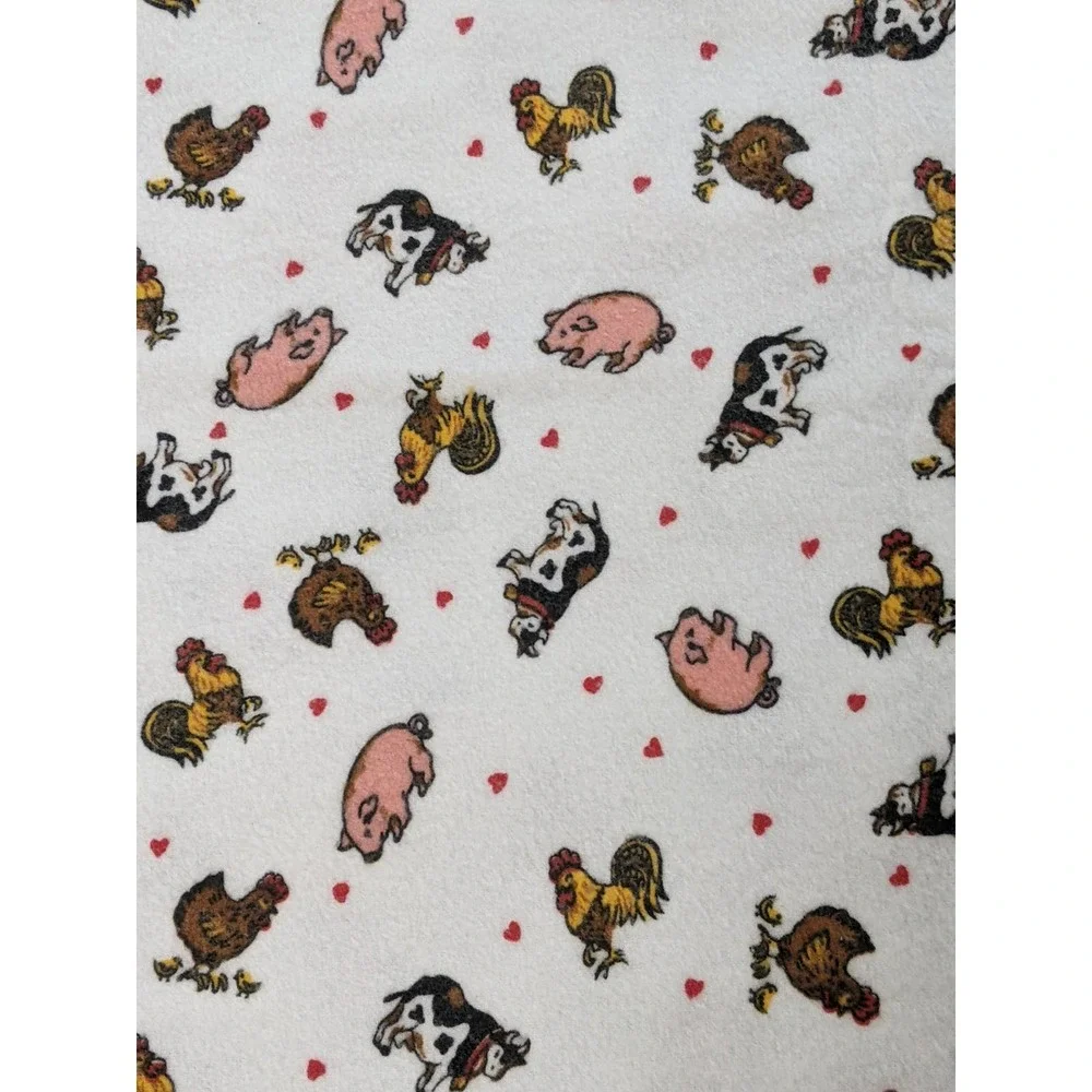 Vintage Farm Animals Novelty Print Cotton Flannel Fabric Pigs‎ Cows Roosters